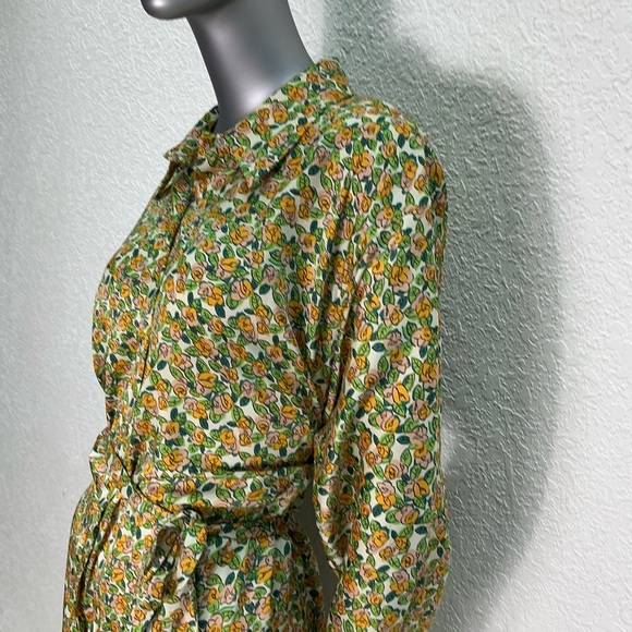 Zara Green Leaves and Floral Maxi Shirt Dress - Picture 3 of 6